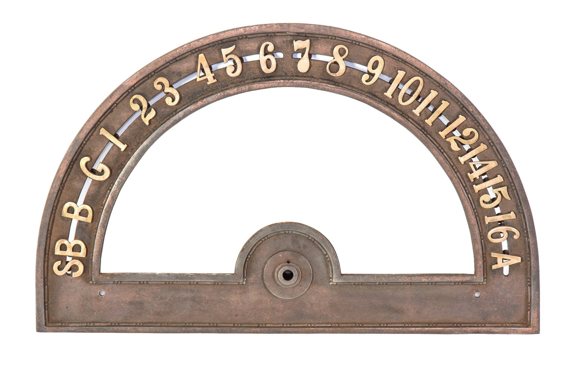 historically important original copper-plated cast iron holabird and roche 1914 fort dearborn hotel building lobby elevator floor indicator with brass numbers