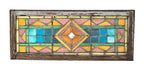hard to find early 1880's salvaged chicago strongly geometric richly colored cathedral glass residential transom window with original frame