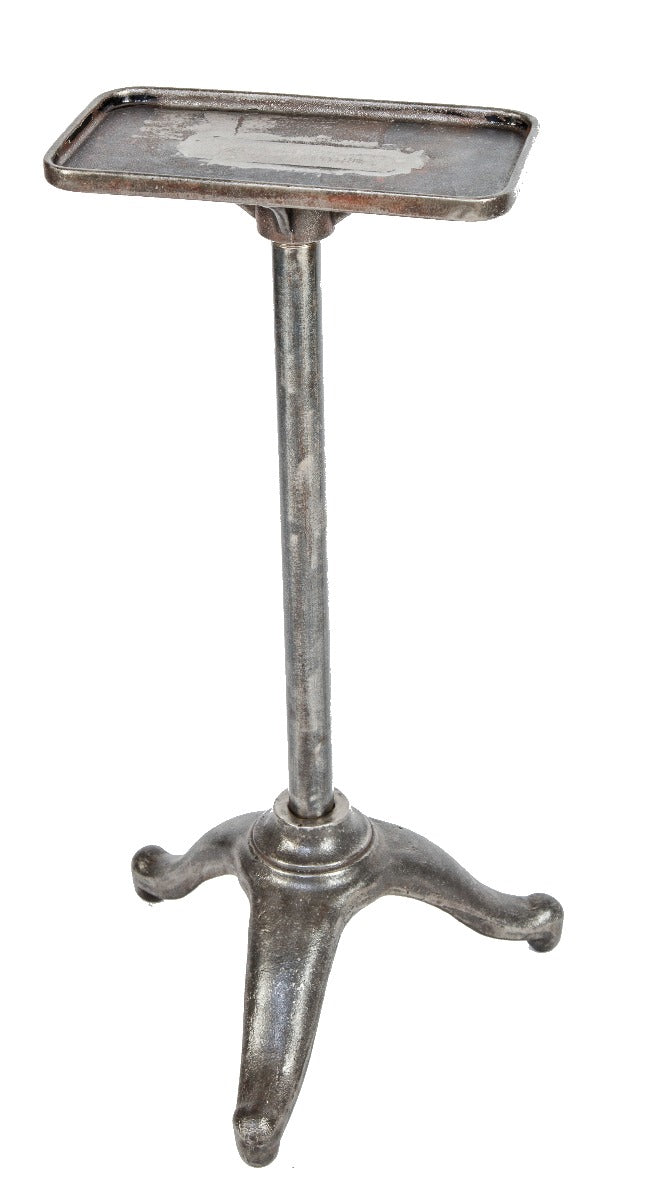 unusual early 20th century salvaged chicago factory three-legged cast iron and steel machine or work stand with detachable top