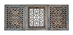 group of three matching ornamental cast iron late 19th century louvered salvaged chicago floor or wall registers with black enameled finish