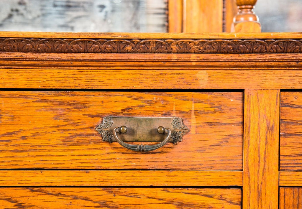 remarkable 19th century all original and intact salvaged chicago gold coast mansion varnished oak wood interior built-in cabinet with centrally located double-hung stained glass window