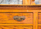 remarkable 19th century all original and intact salvaged chicago gold coast mansion varnished oak wood interior built-in cabinet with centrally located double-hung stained glass window