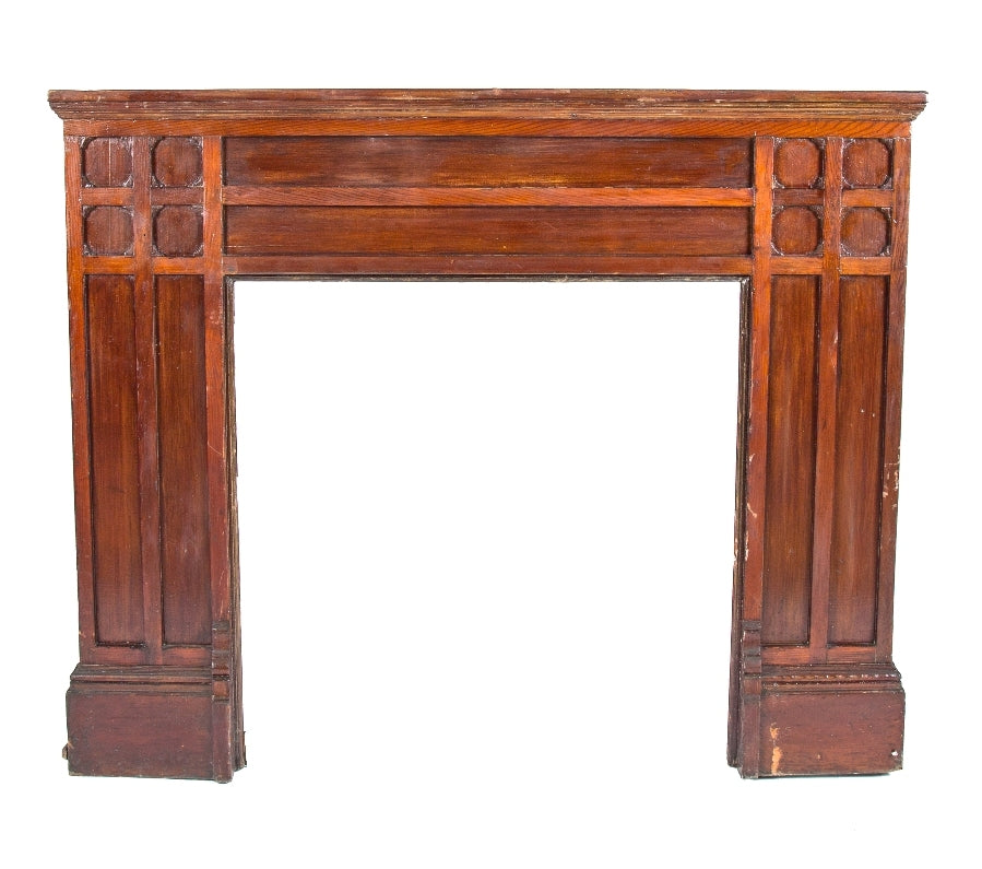 unusual oversized late 19th or early 20th century antique american victorian era chicago mansion fireplace mantel with recessed panels and original varnished finish