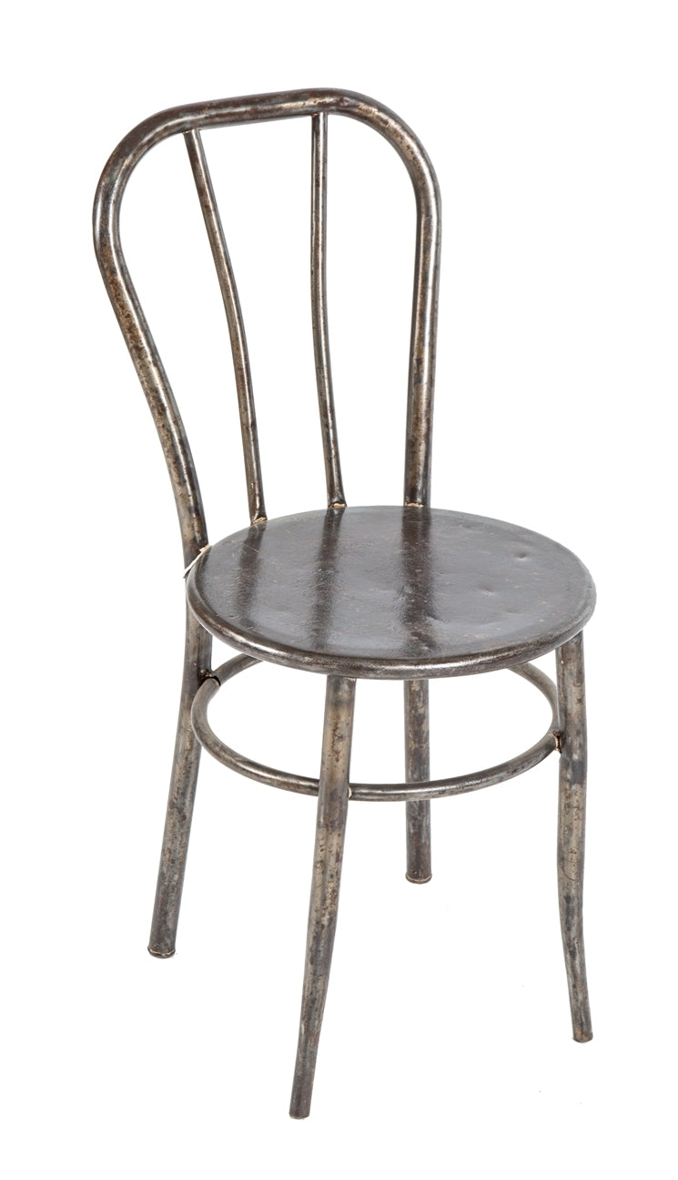 early 20th century antique american refinished brushed tubular steel four-legged salvaged chicago hospital bed chair or stool with loop-back