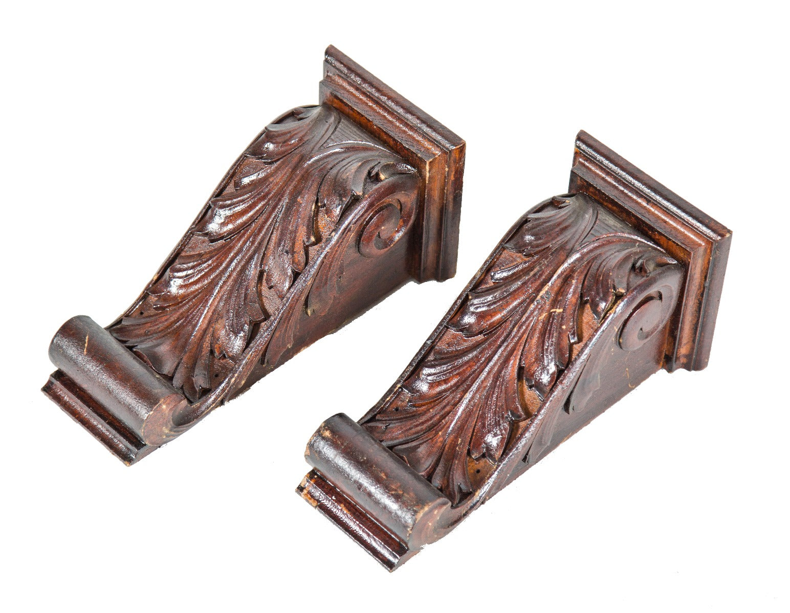 one of two pairs of original antique american salvaged chicago ornamental oak wood interior residential corbels