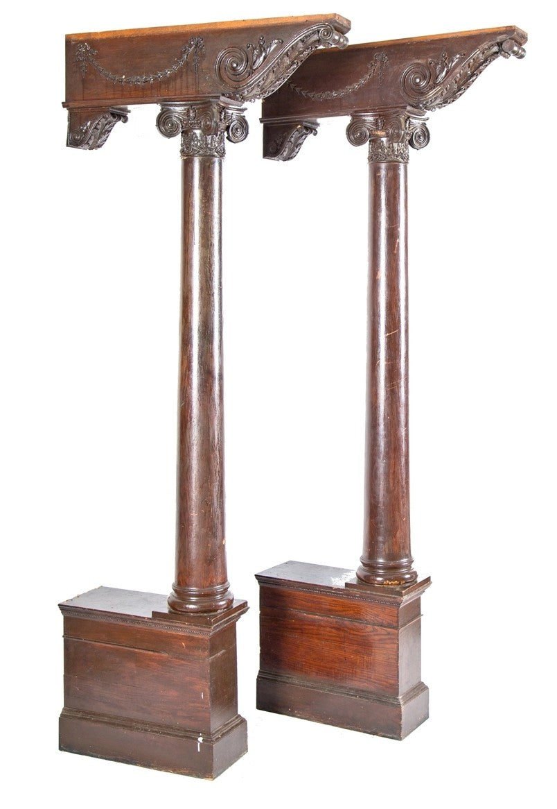 highly sought after late 19th or early 20th century salvaged chicago victorian era solid oak wood residential room dividers or colonnades with intact darkly varnished finish