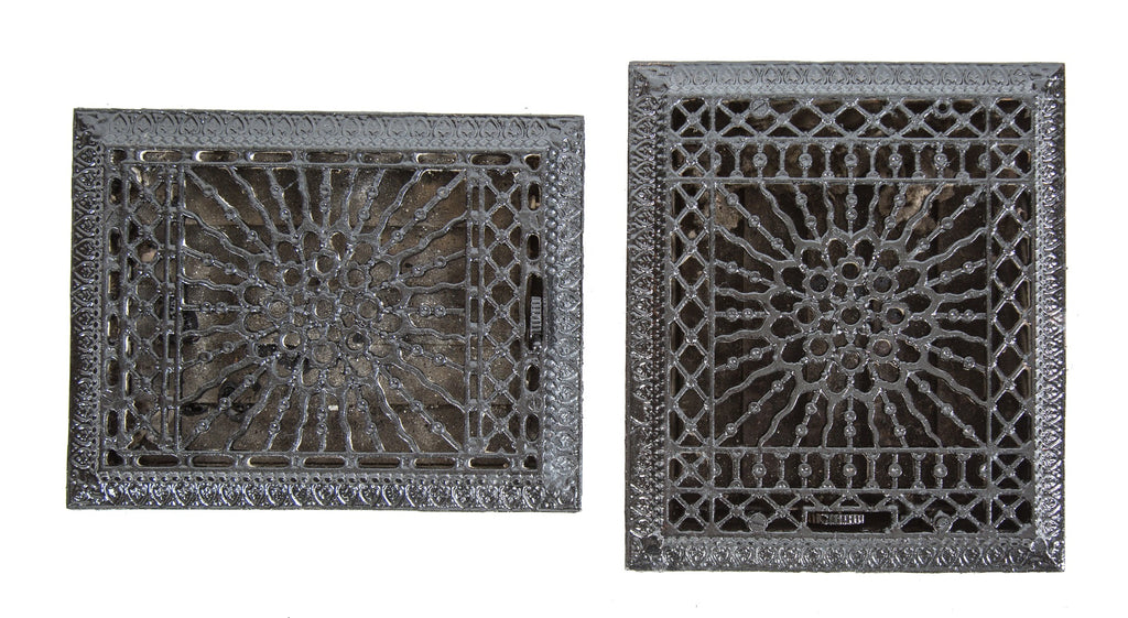 original late 19th century or early 20th century antique american salvaged chicago ornamental cast iron floor registers with louvers