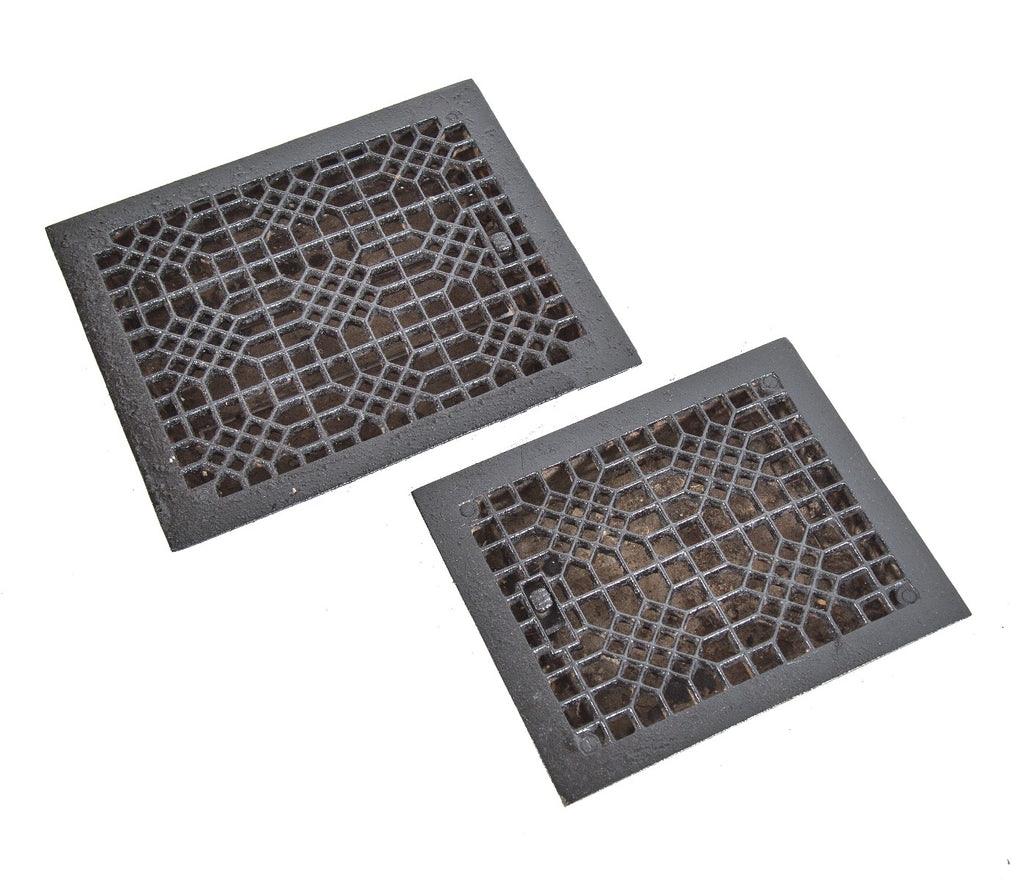 set of original 19th century interior residential ornamental cast iron louvered registers or grates with black enameled finish
