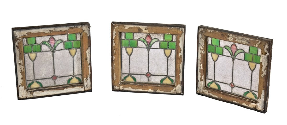 hard to find early 20th century antique american craftsman chicago bungalow stained glass window with original wood sash frame