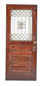 exceptional all original late 19th or early 20th century antique american leaded and beveled glass salvaged chicago exterior residential solid quartered oak wood entrance door