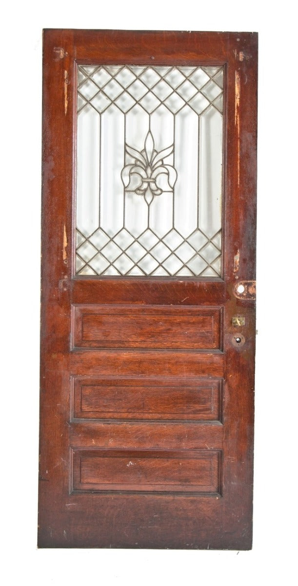 exceptional all original late 19th or early 20th century antique american leaded and beveled glass salvaged chicago exterior residential solid quartered oak wood entrance door