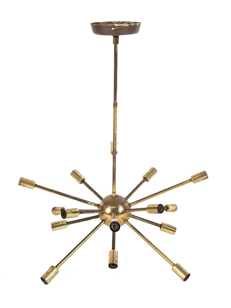 all original and completely intact c. 1950's atomic age 14-arm "sputnik" ceiling fixture with fully functional sockets, canopy and nicely aged patina