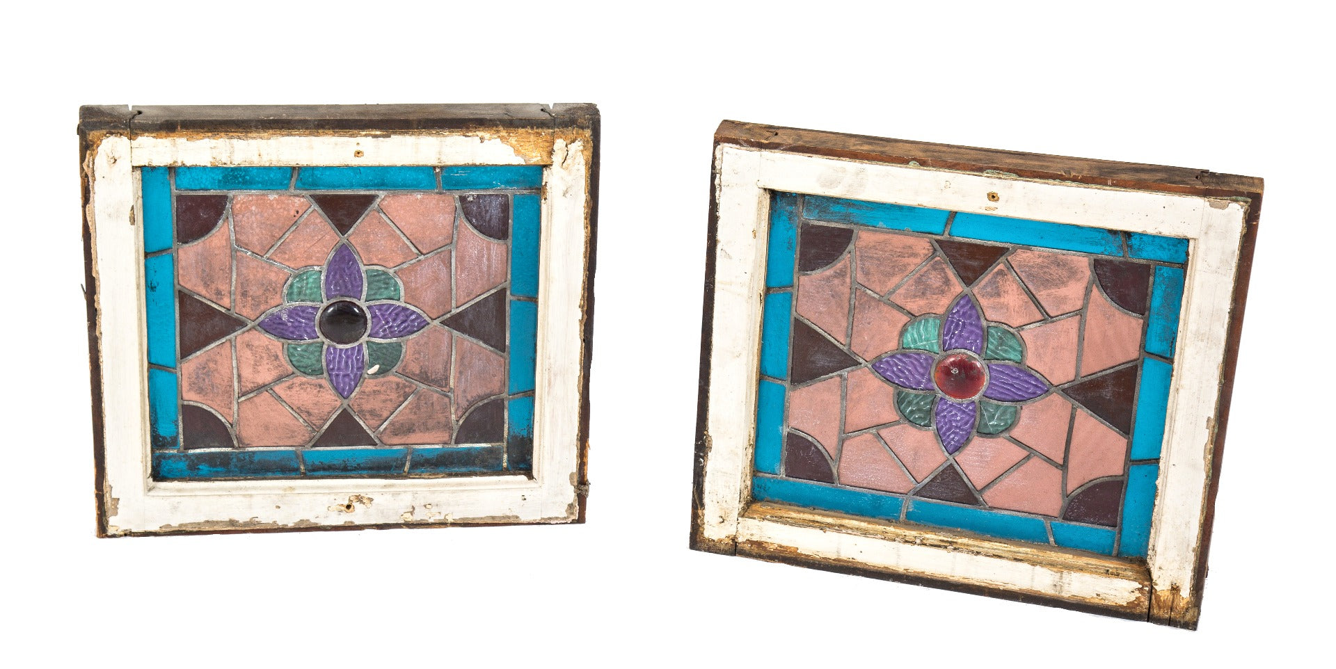 all original and intact c. 1880's richly colored and finely executed salvaged chicago stained glass windows with centrally located rondels