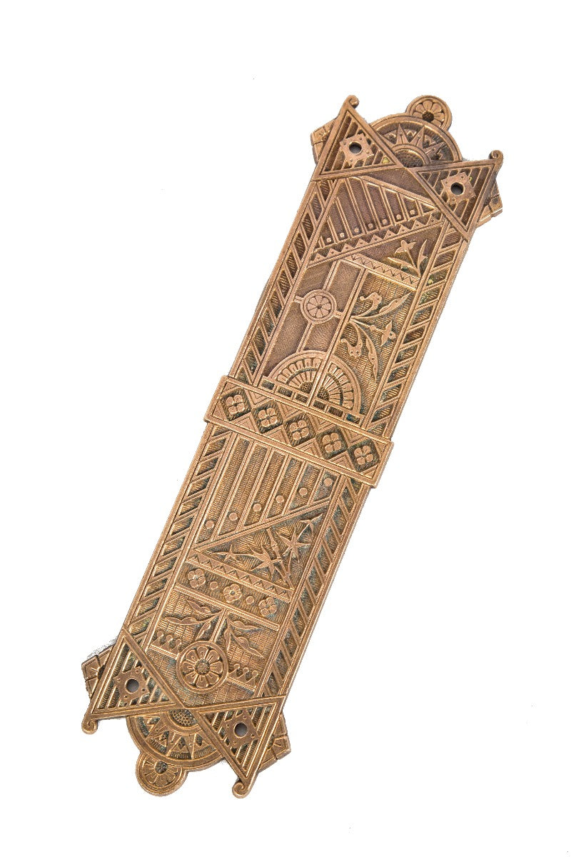 one of two matching highly desirable antique salvaged chicago ornamental cast brass american aesthetic swinging door push plates