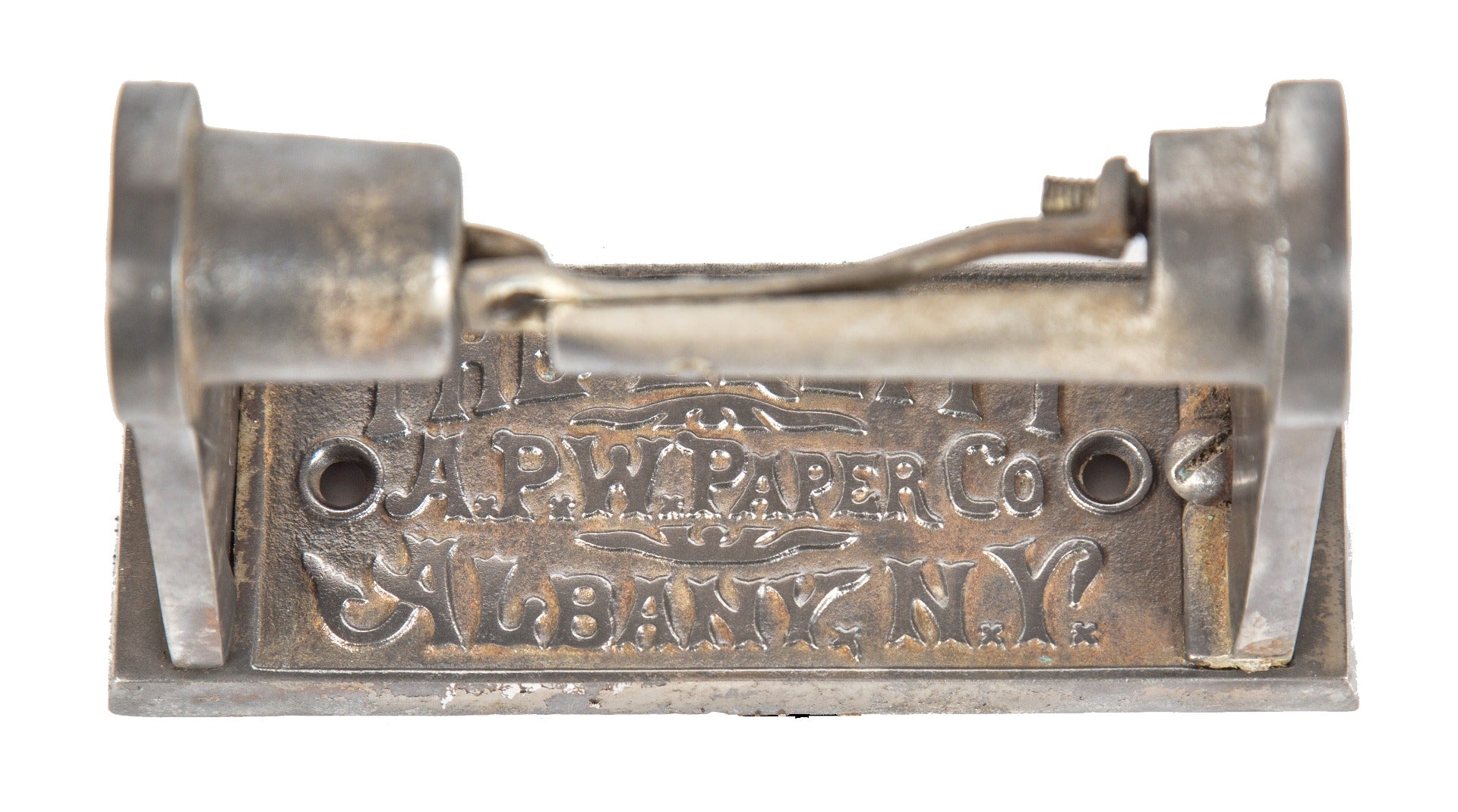 highly sought after refinished late 19th century wall-mount salvaged chicago cast iron "the equity" toilet paper roll holder