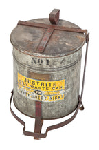 original salvaged chicago factory "empty every night" galvanized steel foot-operated oily rag trash or waste can