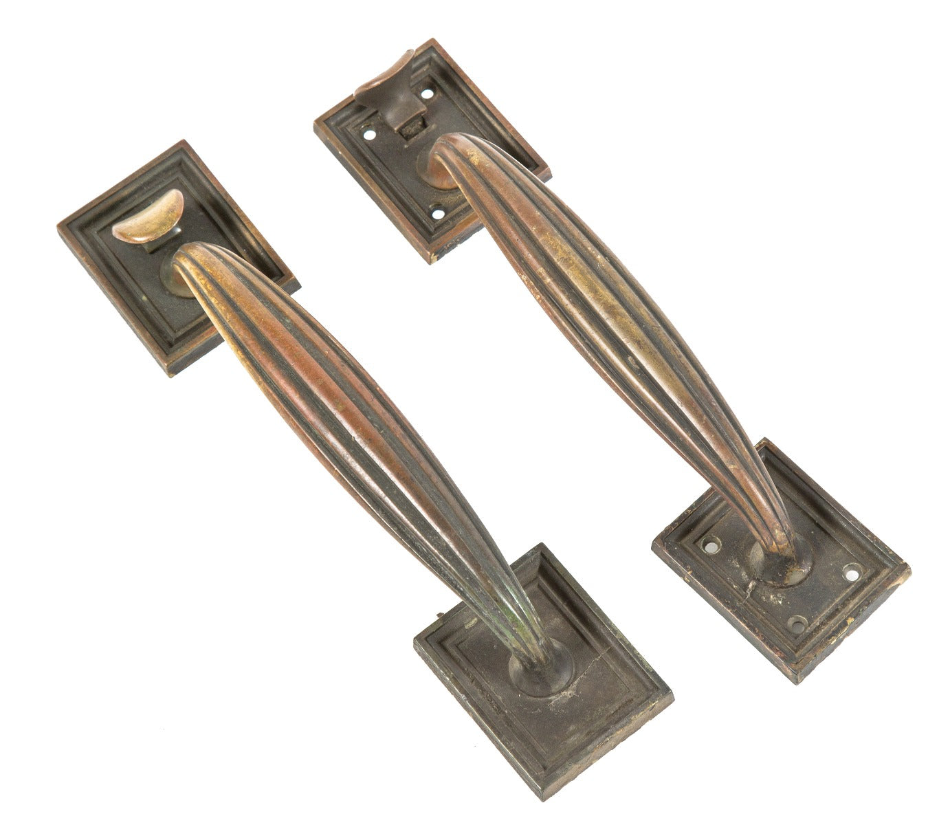 matching set of original oversized early 20th century salvaged chicago bank building thumblatch entrance door handles