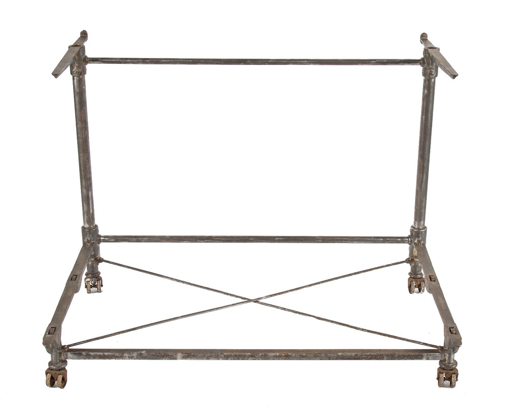 one of two early 20th century antique american cast iron honold casket or coffin display stands with brushed metal finish