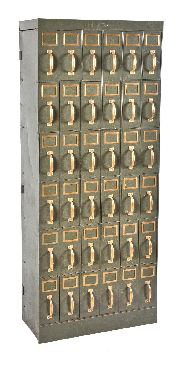 early 20th century antique american pressed and folded steel multi-drawer chicago city hall cabinet with original finish