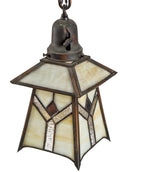 marvelous all original and well-maintained early 20th century copper-plated finish salvaged chicago pendant light fixture with art glass shade
