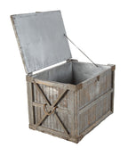 early 20th century oversized painted wood hinged top storage crate or trunk with opposed rope handles