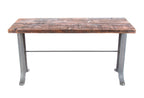 repurposed vintage american industrial heavy duty salvaged chicago factory side table or console with medart cast iron bases and newly added wood top
