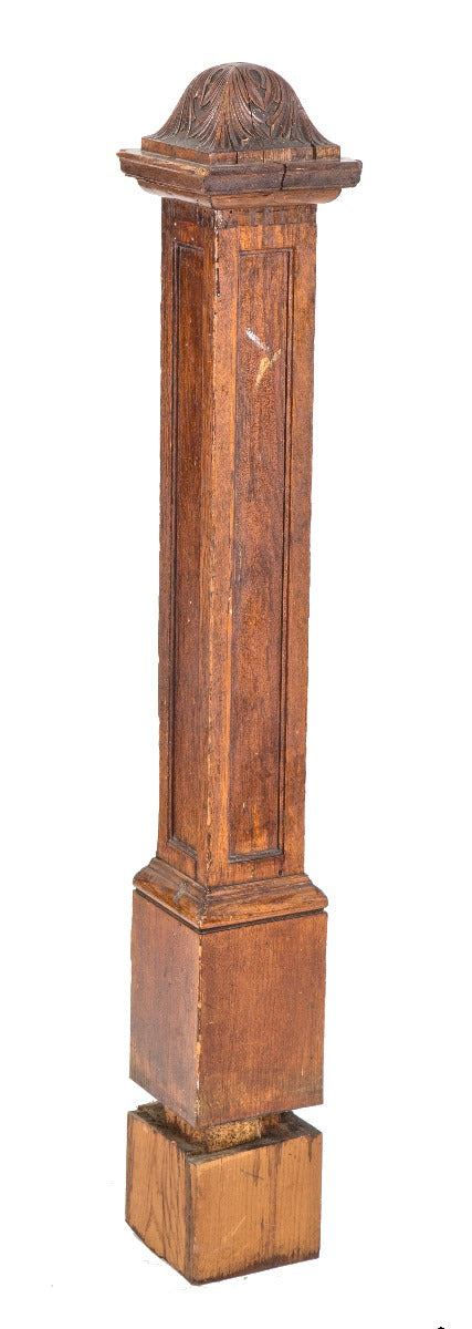 single victorian era salvaged chicago interior residential varnished oak wood staircase newel post with carved top finial