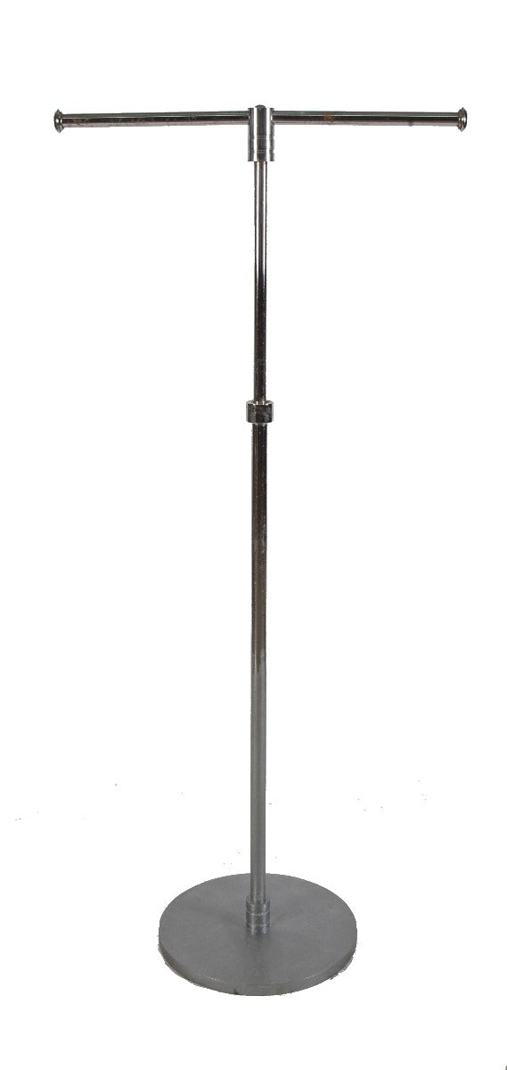 highly sought after original chrome-plated art deco woolworth freestanding steel garment rack with weighed cast iron base