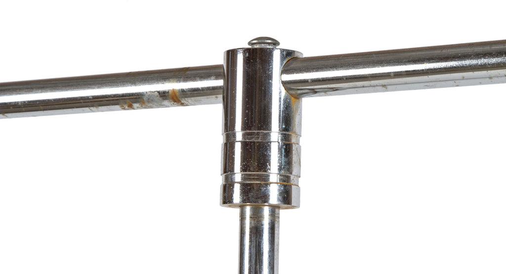 highly sought after original chrome-plated art deco woolworth freestanding steel garment rack with weighed cast iron base