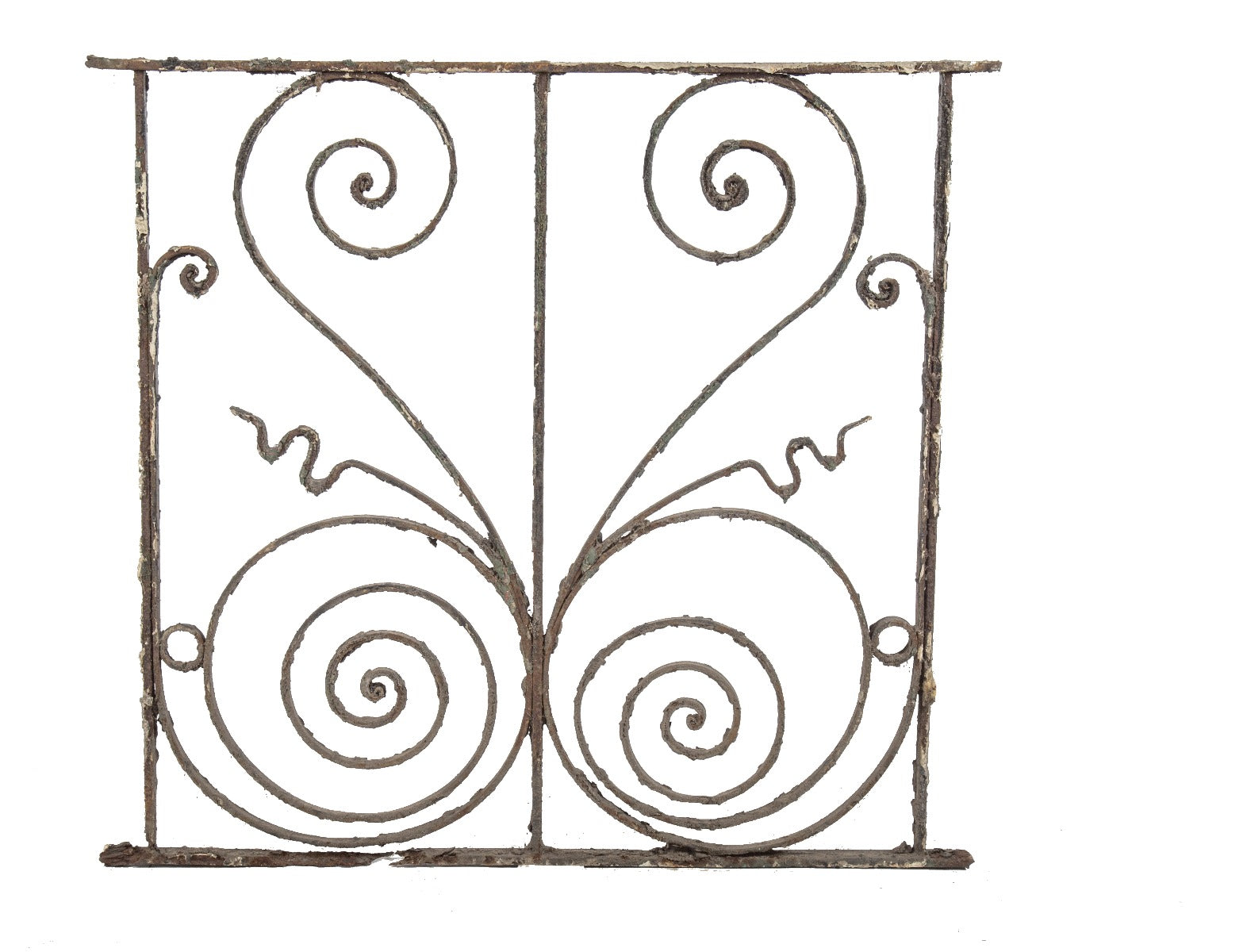 late 19th century exterior residential salvaged chicago window guard or grille with intricate scrollwork