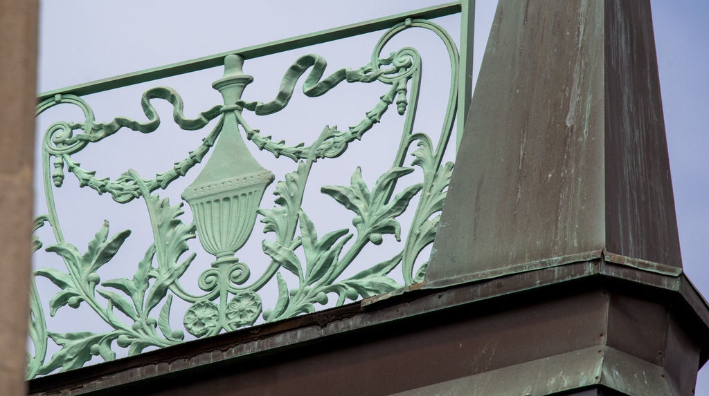 original s.s. beman-designed william kimball house exterior copper-plated iron rooftop crest rosette
