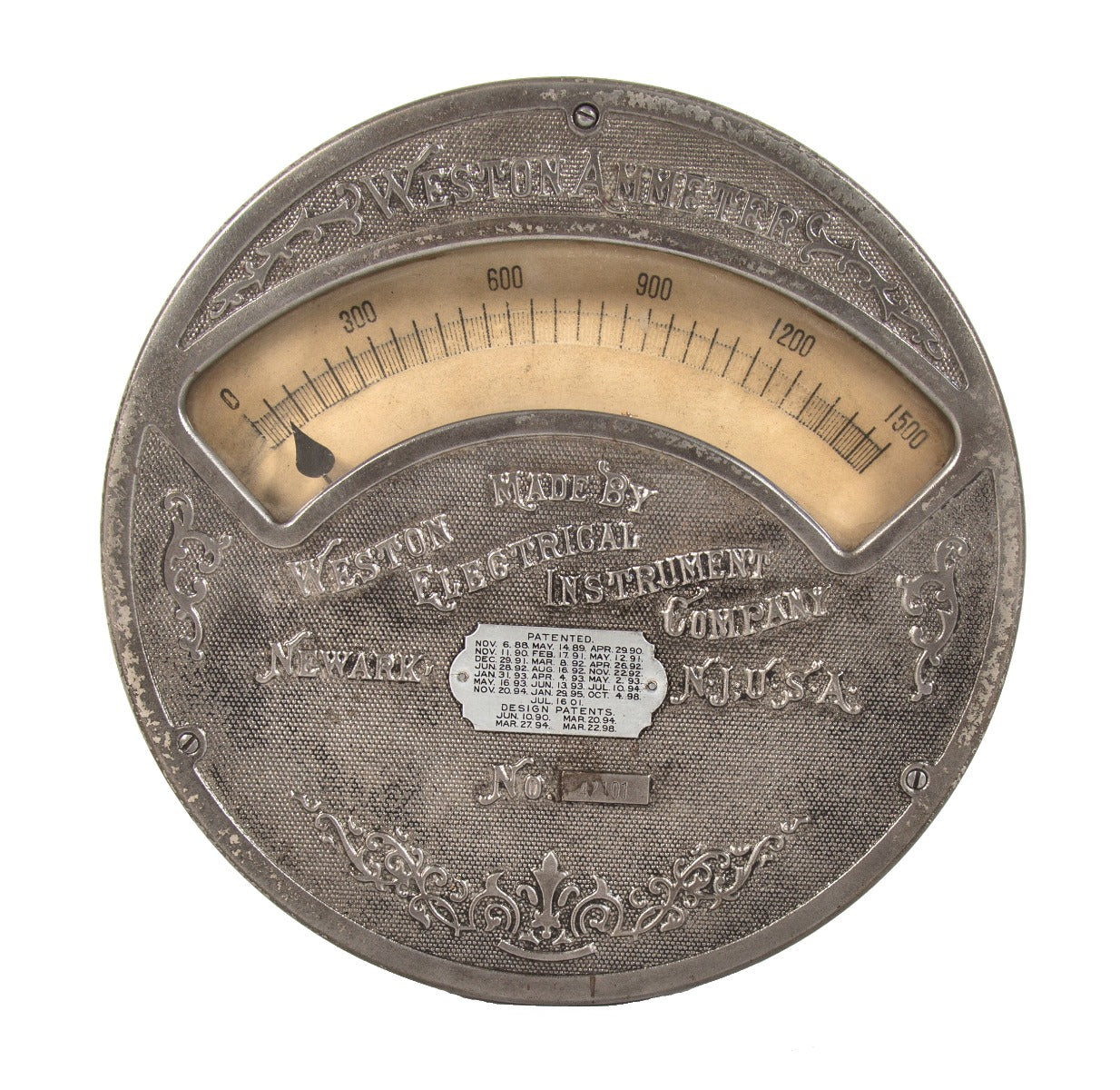 hard to find early 20th century salvaged chicago american industrial "moving iron" type surface mount building switchboard ammeter