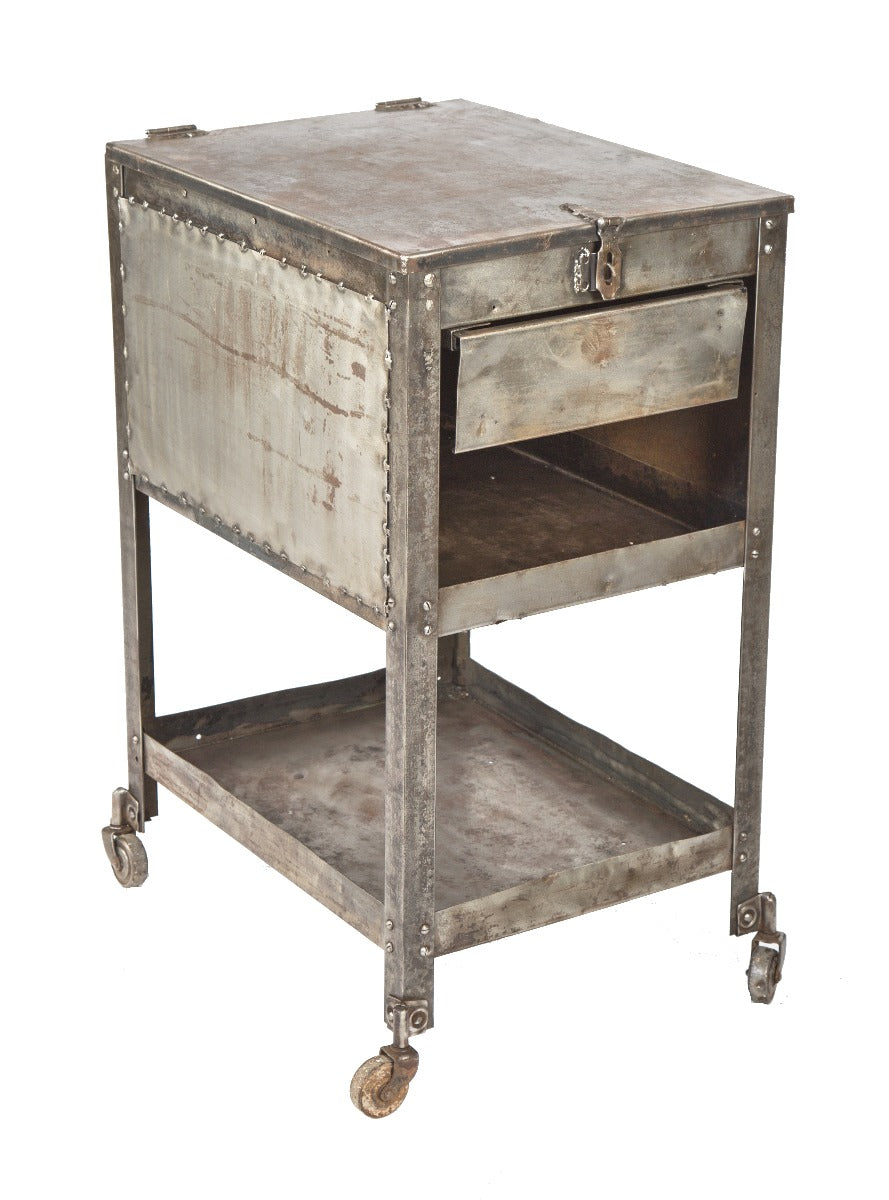 refinished salvaged chicago vintage american industrial customized machine shop tool cart with undershelf and pull-out drawer