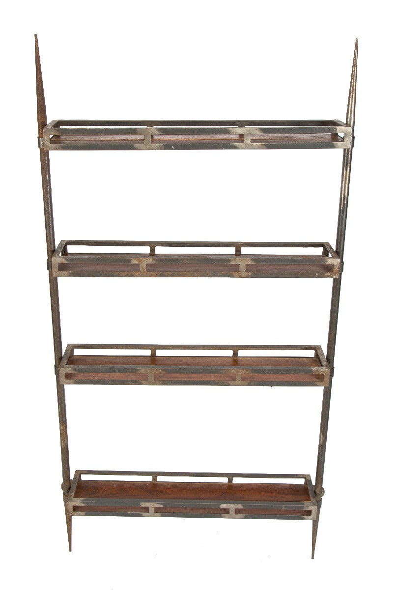 unique custom-built american industrial adjustable wall-mount welded joint shelving unit