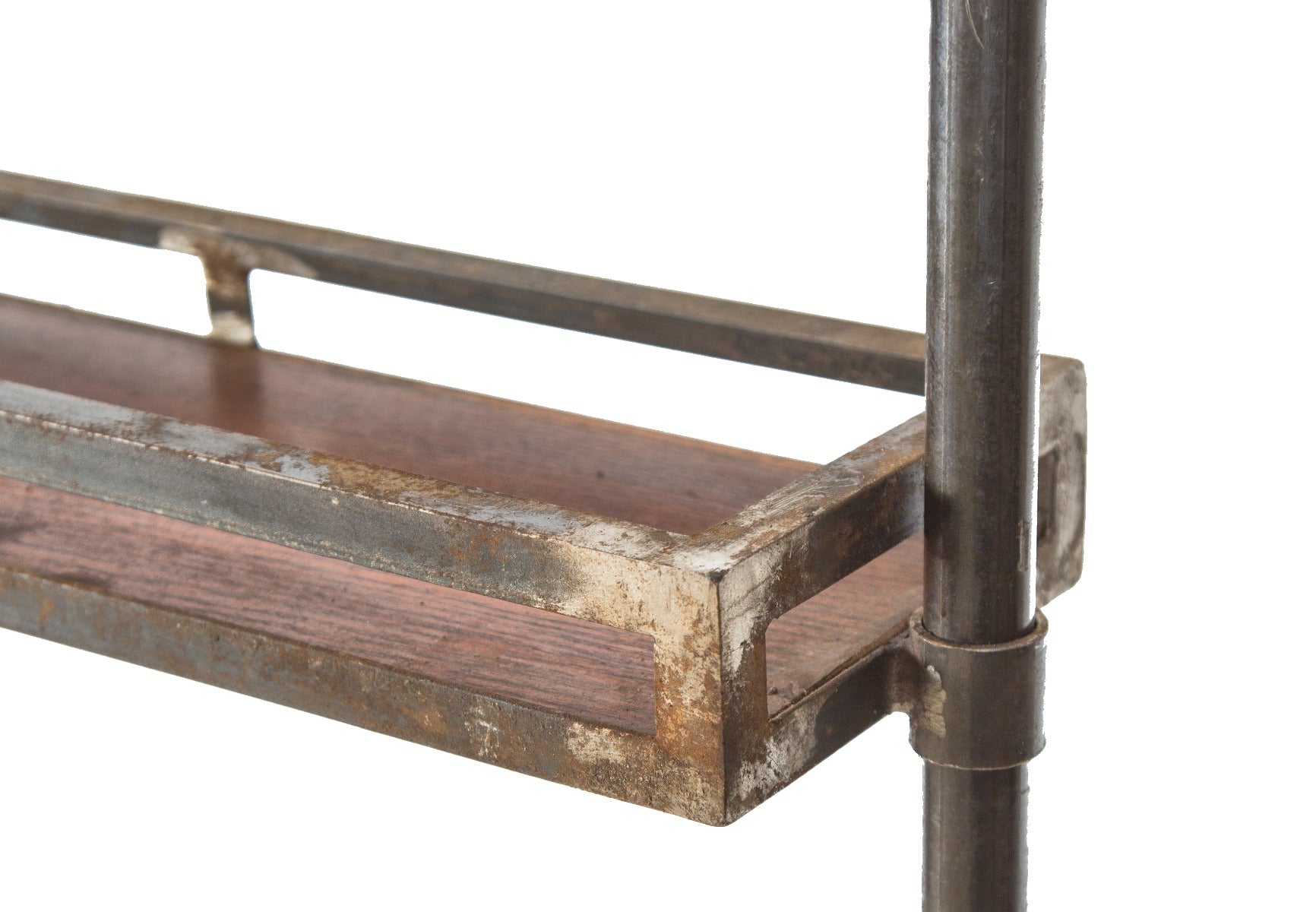 unique custom-built american industrial adjustable wall-mount welded joint shelving unit