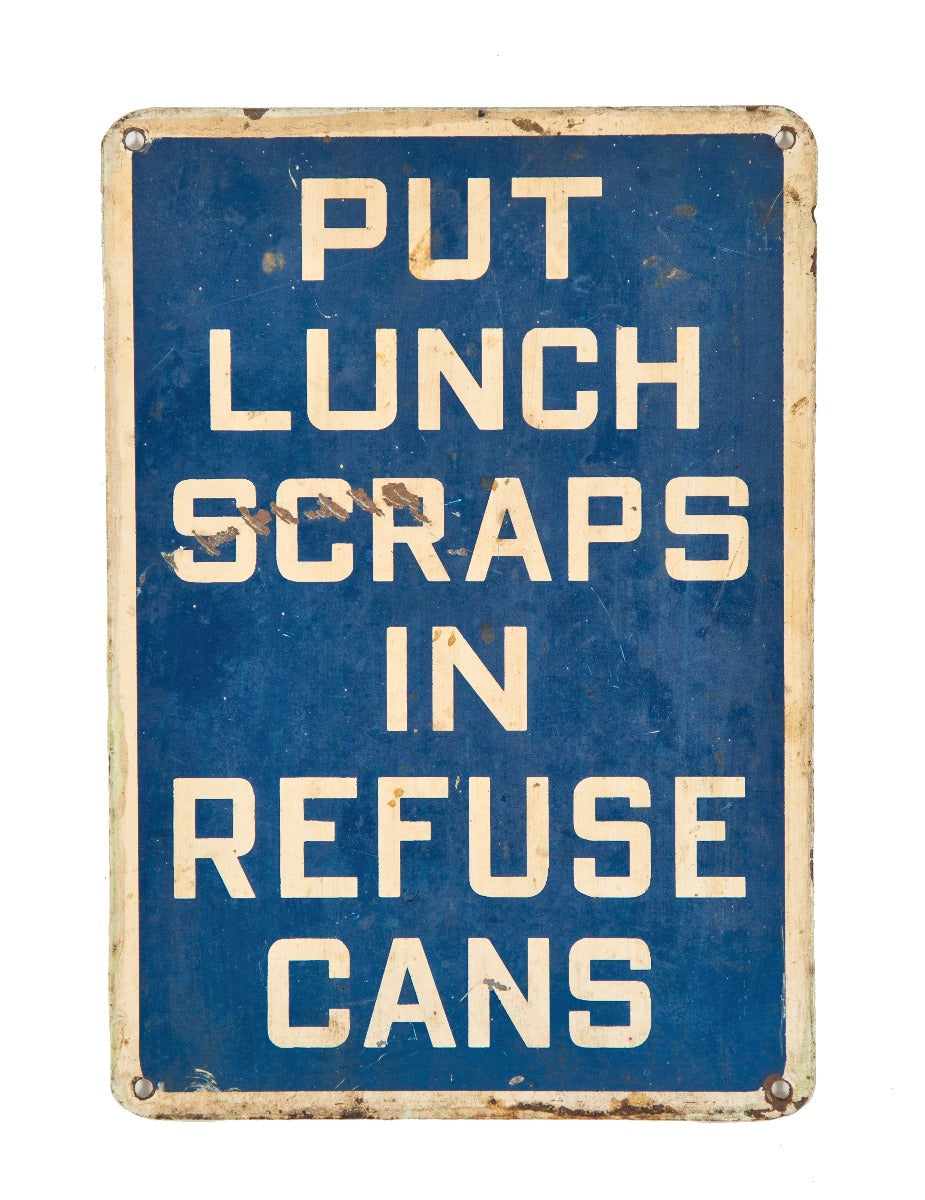 hard to find original salvaged chicago american depression-era single-sided "lunch scraps" factory lunchroom sign