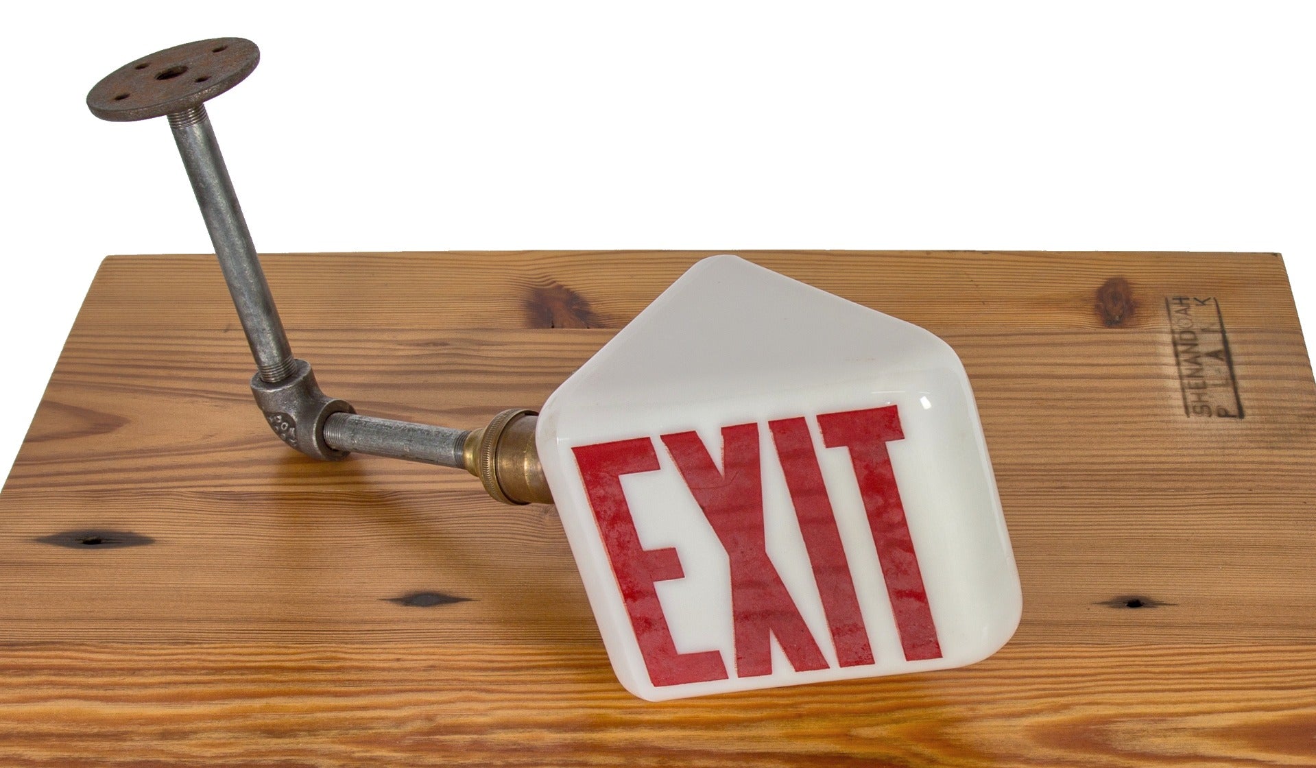 original and intact salvaged chicago office building depression-era double-sided illuminated exit light fixture with bold red lettering