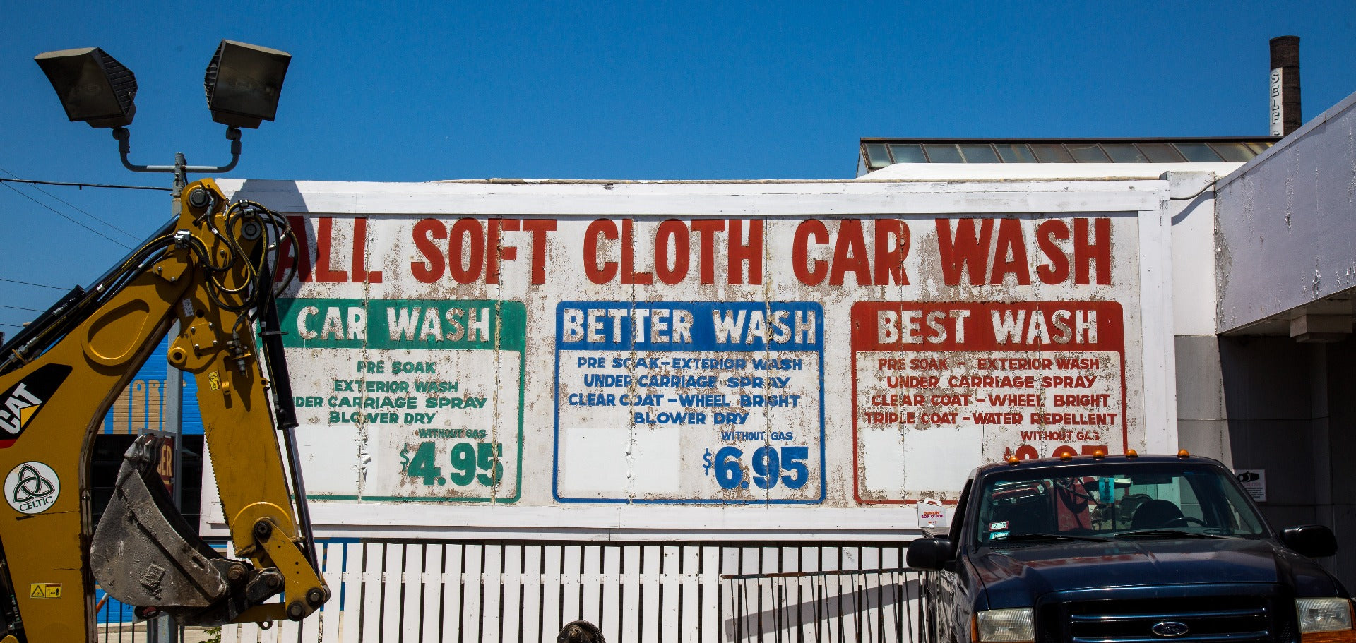 unique vintage industrial freestanding salvaged chicago star car wash three-signal light with hand-painted sign