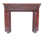impressive 19th century high victorian-era original carved oak wood fireplace mantel with original stained finish