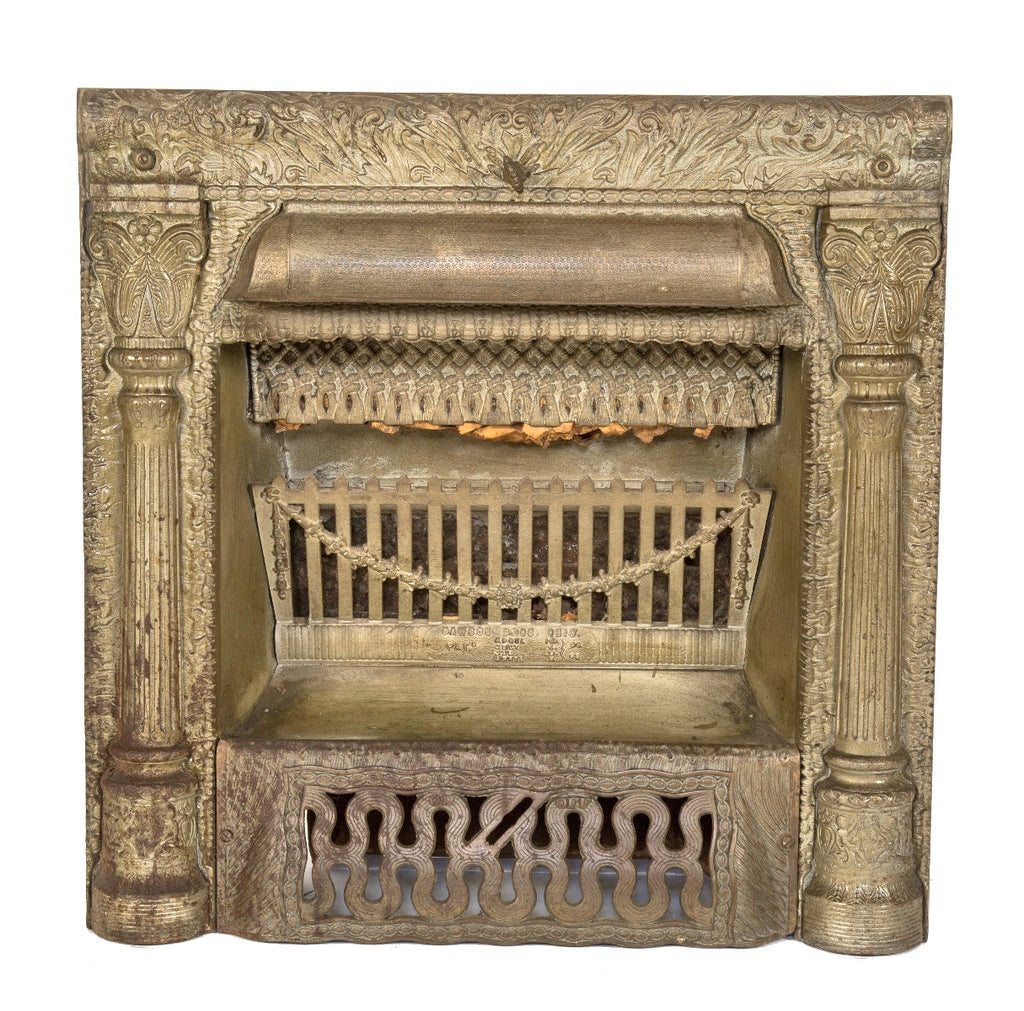original 19th century ornamental cast iron interior residential fireplace gas insert designed by dawson brothers