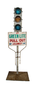 unique vintage industrial freestanding salvaged chicago star car wash three-signal light with hand-painted sign