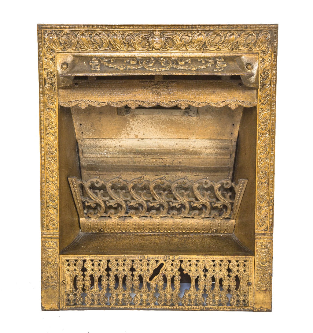 exceptional all original salvaged chicago ornamental cast iron dawson brothers fireplace has insert with old gold enameled finish