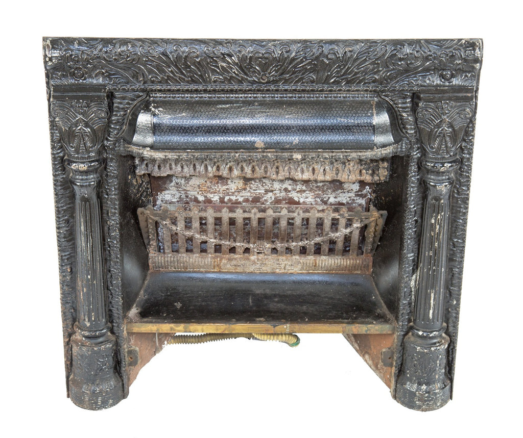 original 19th century ornamental cast iron interior residential fireplace gas insert designed by dawson brothers