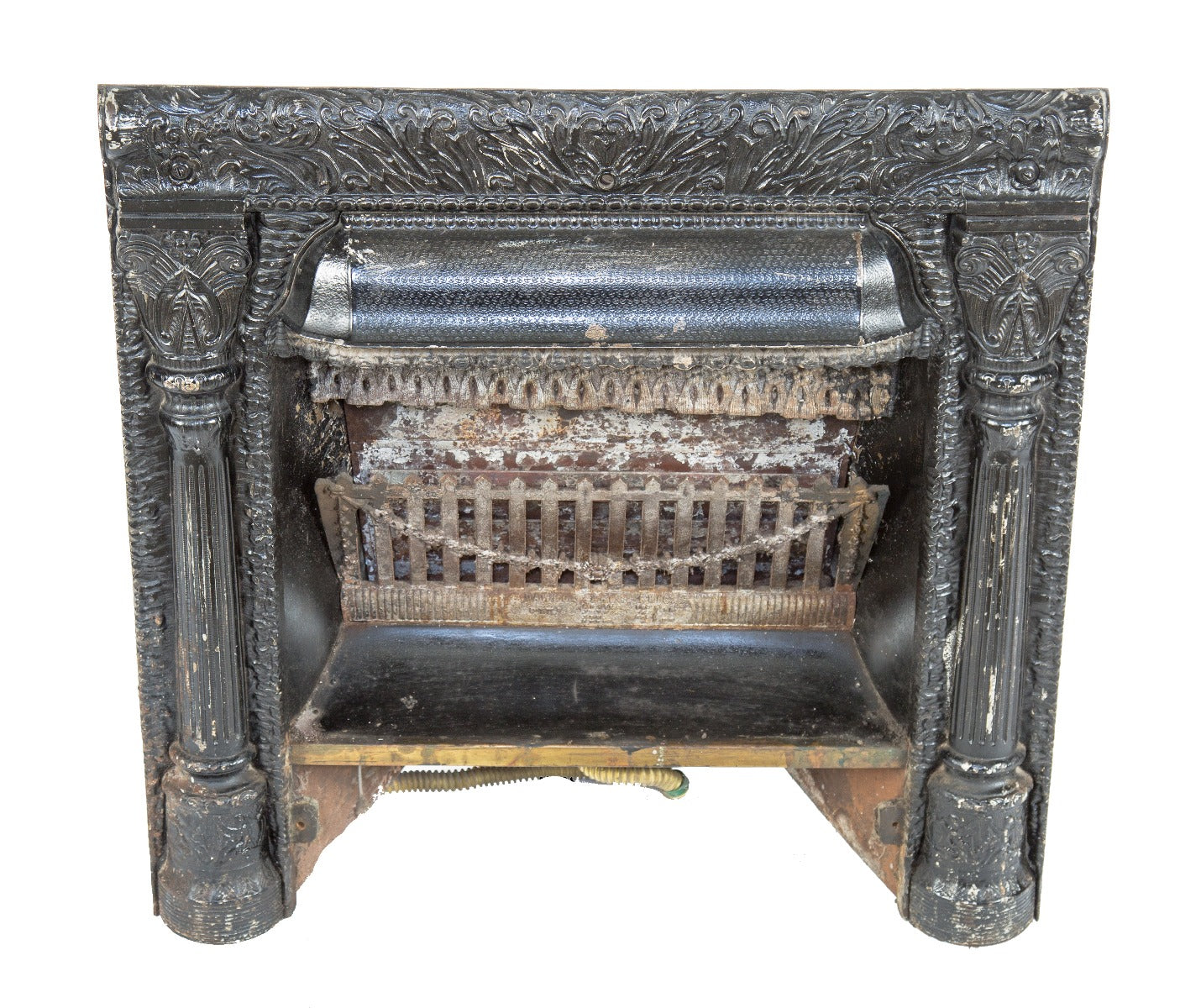 original 19th century ornamental cast iron interior residential fireplace gas insert designed by dawson brothers