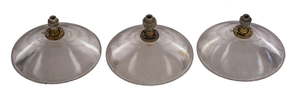 one of three original and intact hard to find holophane glass company prismatic reflector and matching socket