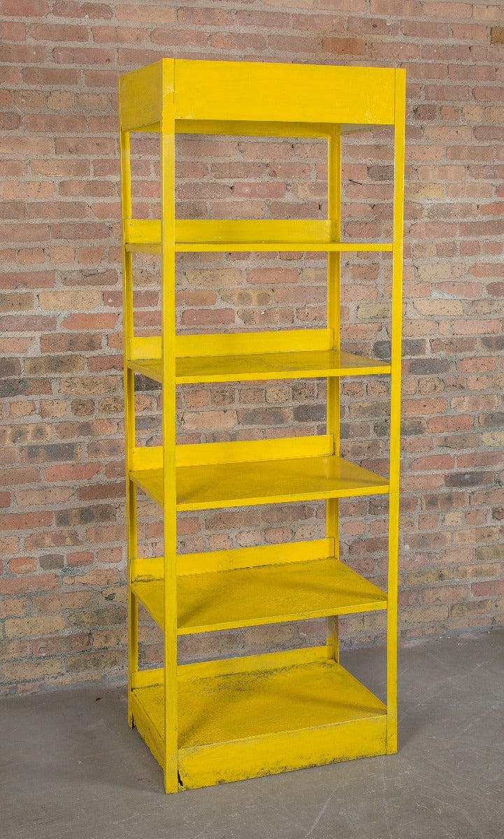 oversized vintage american industrial salvaged chicago star car wash yellow-painted steel product display stand
