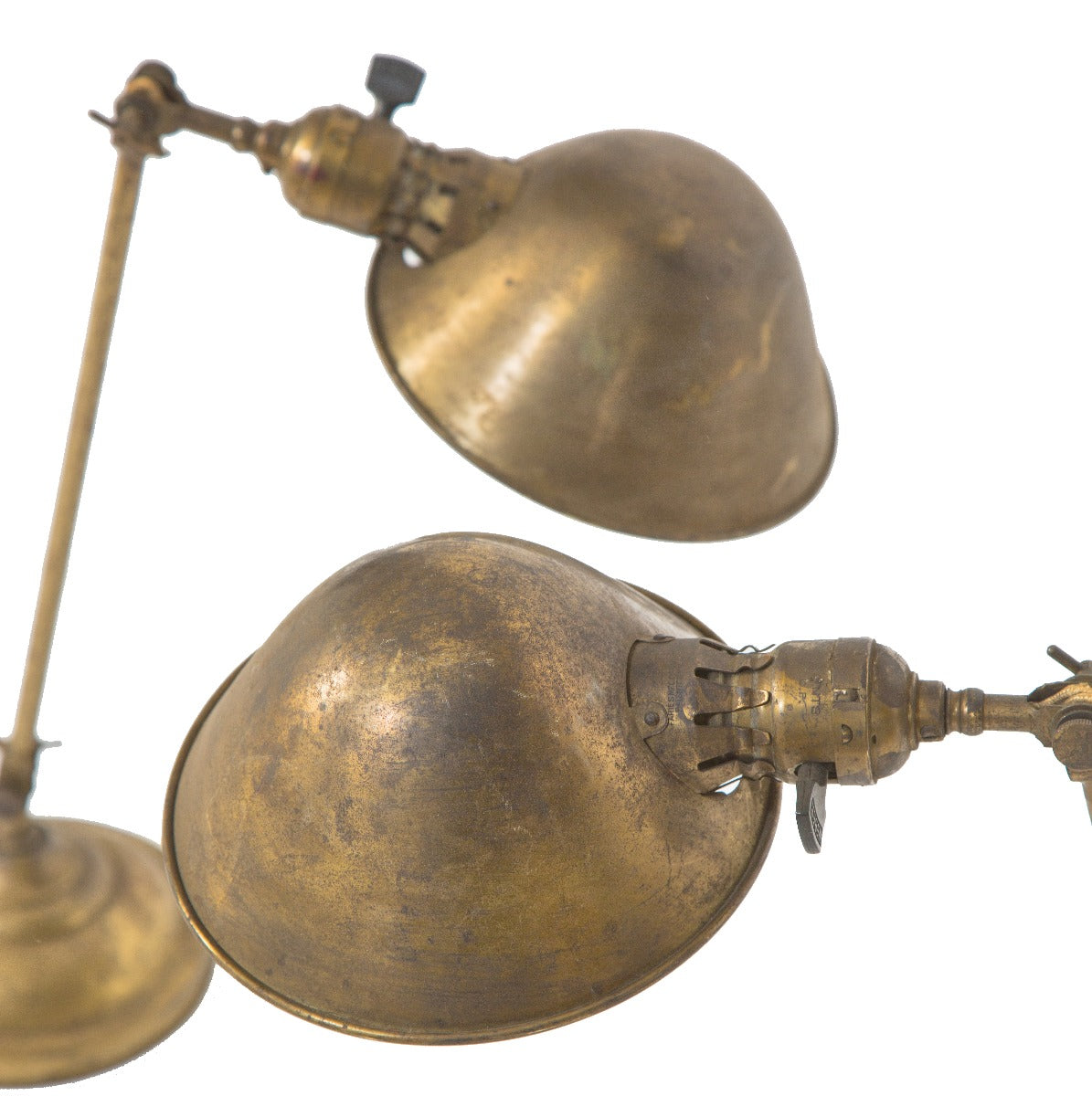 hard to find matching set of early 20th century fully adjustable yellow brass faries table lamps with nicely aged patina