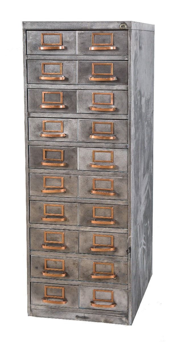 one of two heavily reinforced salvaged chicago office building cold-rolled steel filing cabinet with brushed metal finish