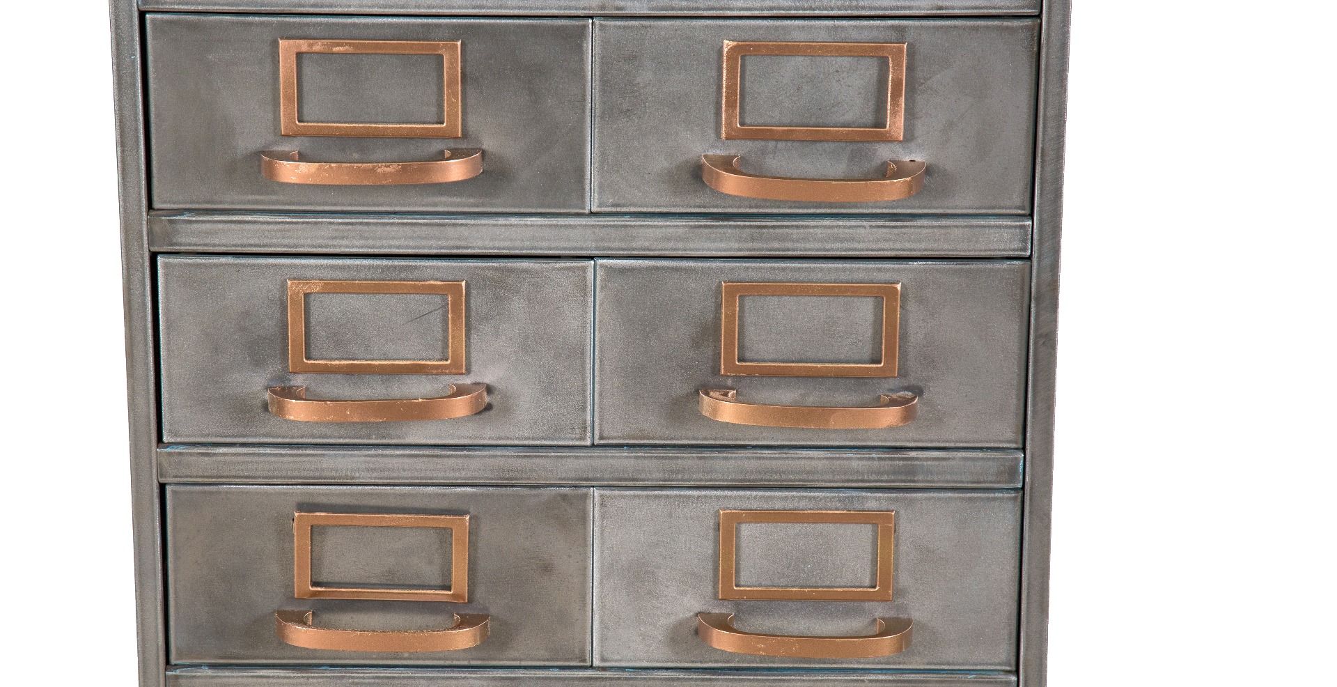 heavily reinforced vintage american industrial salvaged chicago multi-drawer filing cabinet with cast brass handles