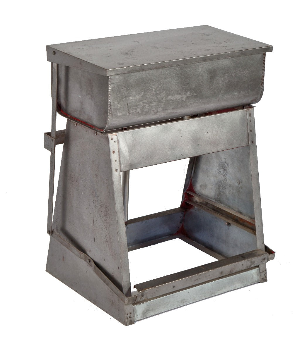 versatile original vintage american industrial self-closing factory "small parts" freestanding pressed and folded steel rinse tank with foot-operated lever